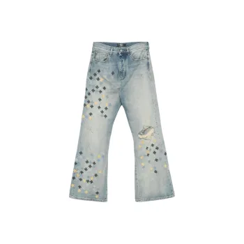 AMIRI Ma Quad Embroidered Flare Jeans 'Antique Indigo'