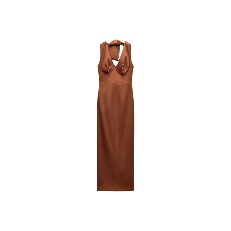 ZARA Sleeveless Dress Women's Burgundy-0