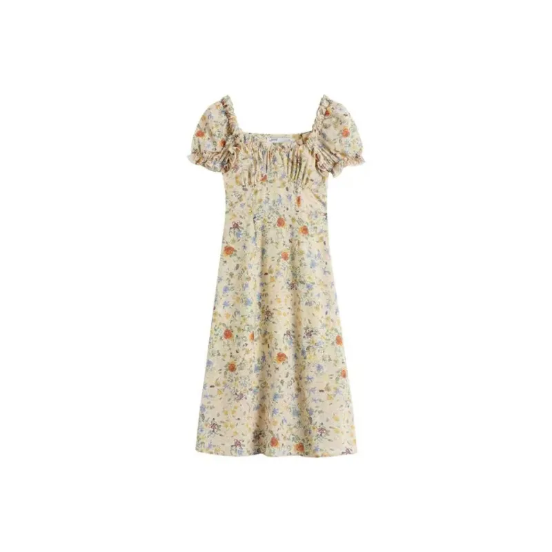 ABCMININ Short Sleeved Dresses Women's Yellow-0