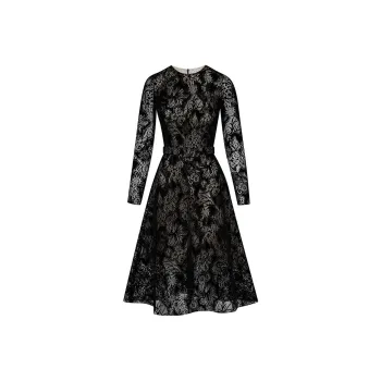 OSCAR DE LA RENTA Flocked Floral-lace Midi Dress
