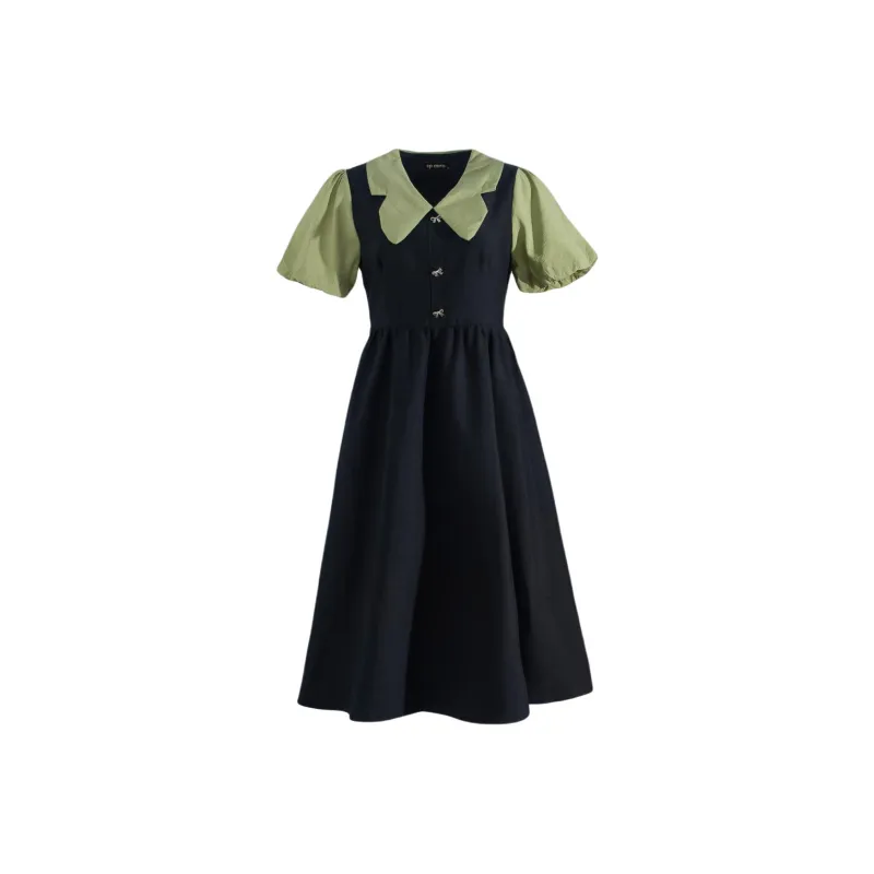 CPAURA Short Sleeved Dress Women's Black & Green-0