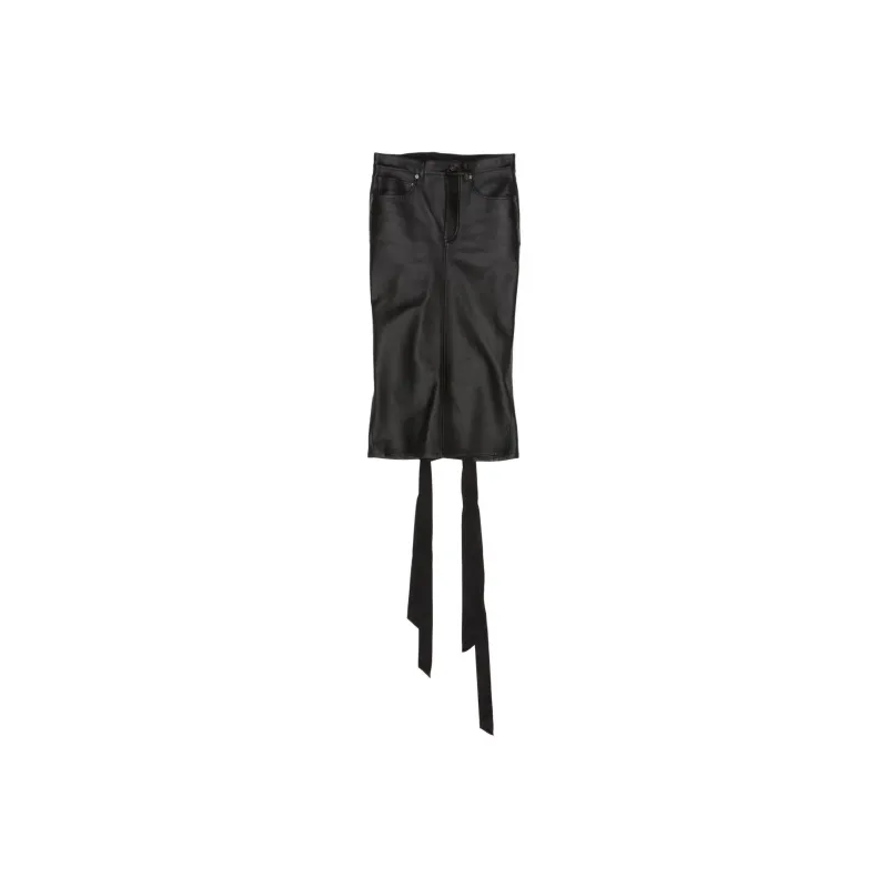 Balenciaga Leather Long Skirt Women's Black-0
