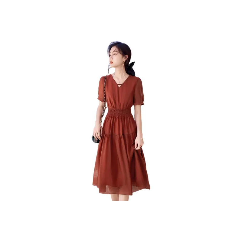 Like The Age Of Water Short Sleeved Dress Women's Red-0