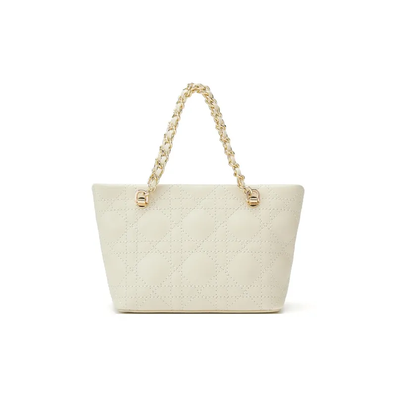 ELLE Cow Leather Tote Handbag Women's Black/White-7