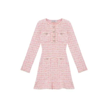 Self portrait Long Sleeved Dress Women's Red And Pink Plaid