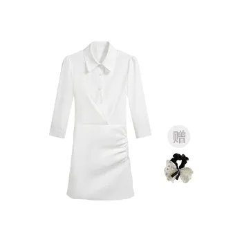 TUSHIFEI Short Sleeved Dress Women's White+Hair Tie Comes With