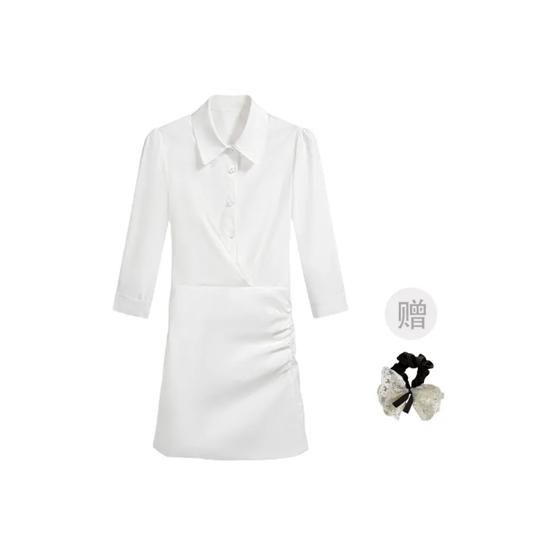 TUSHIFEI Short Sleeved Dress Women's White+Hair Tie Comes With-0