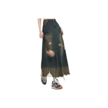 Ordifen Denim Long Skirts Women's Blue