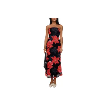 PRINCESS POLLY CELIK STRAPLESS MAXI DRESS Sleeveless Dress Women's Black Floral