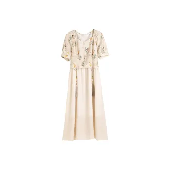 Hang Yi Court Short Sleeved Dress Women's Khaki