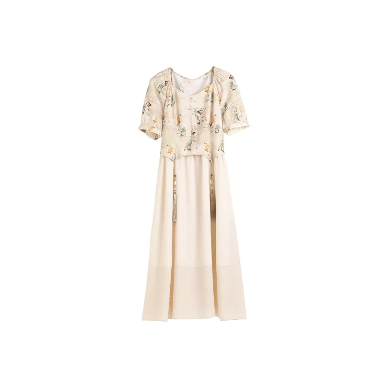 Hang Yi Court Short Sleeved Dress Women's Khaki-0