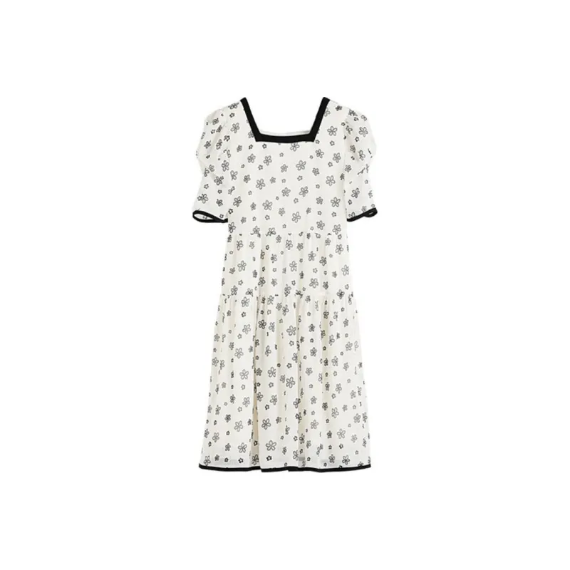 Hang Yi Court Short Sleeved Dresses Women's Apricot-0