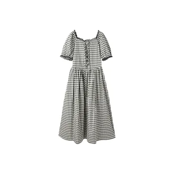XIANGYING Short Sleeved Dress Women's Black White
