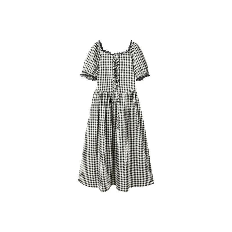 XIANGYING Short Sleeved Dress Women's Black White-0