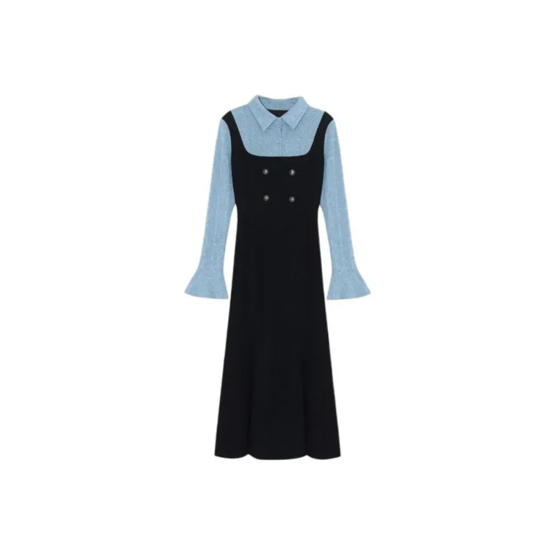 PAIN OR PLEASURE Long-Sleeved Dresses Women's Black Blue-0