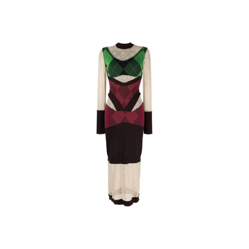 Marine Serre Regenerated Lozenge Knit Fitted Dress-0