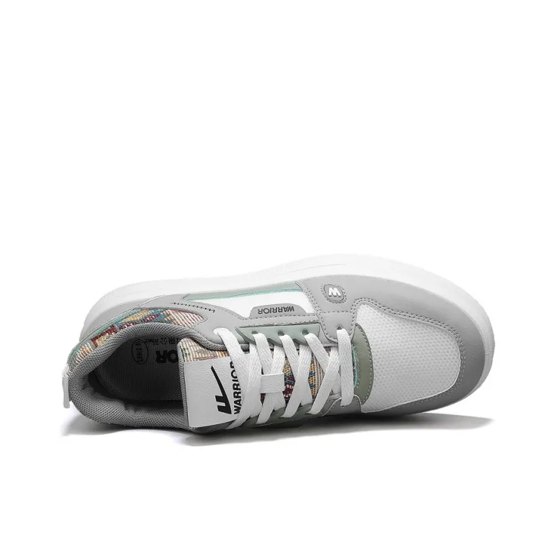 Warrior Anti Slip And Wear Resistant Height Increasing Low Top Skateboard Shoes Men's Gray White Green-2