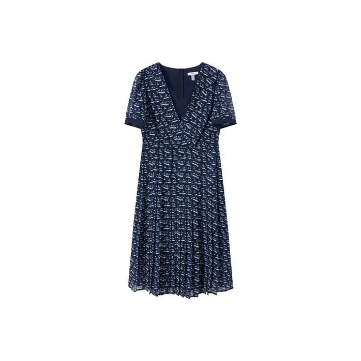 FINITY Short Sleeved Dresses Women's Navy Blue With Print-0