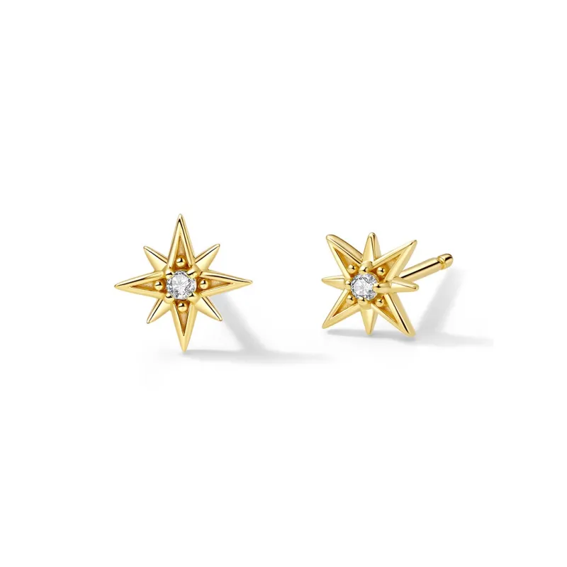 Agatha 925 Sterling Silver Stud Earrings Unisex Gold-1