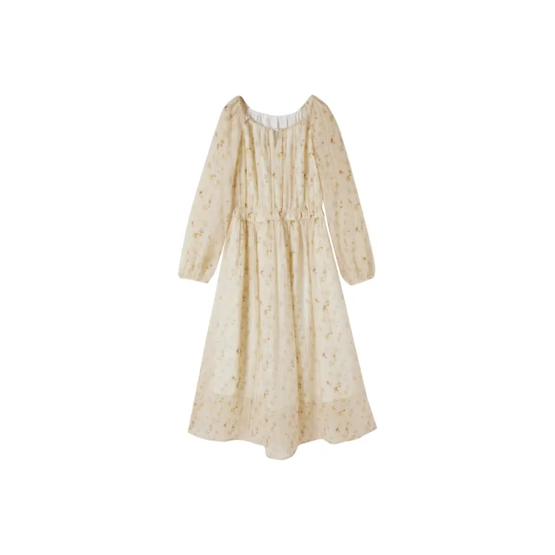 XIANGYING Long Sleeved Dress Women's Yellow-0