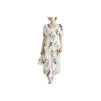 Still Quiet Short-Sleeved Dresses Women's White+Multicolor