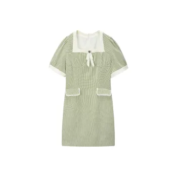 EICHITOO Short Sleeved Dresses Women's Light Green Plaid