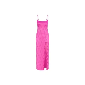 SKIMS JACQUARD LACE LONG DRESS Slip Dress Women's HOT PINK/Bright Pink