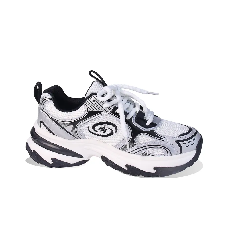 BPLB Slip Resistant, Abrasion Resistant, Breathable Low Top Chunky Sneakers Unisex White Silver Gray-2