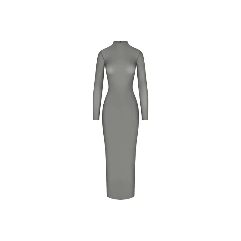 SKIMS MILKY SHEER MOCK NECK LONG SLEEVE LONG DRESS Long-Sleeved Dresses Women's GUNMETAL/Bronze-0
