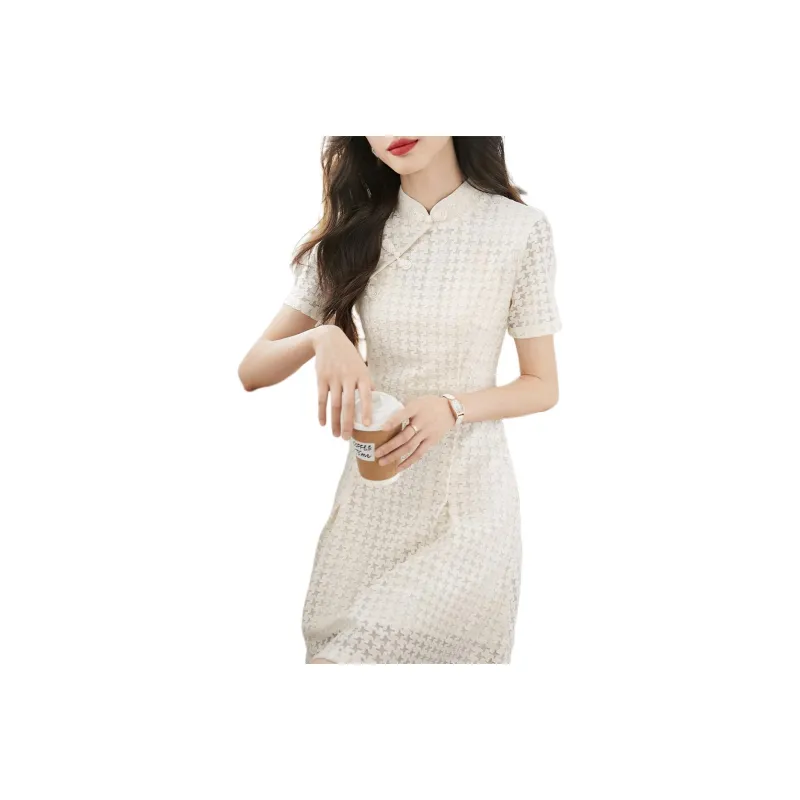 Mo Han Yi Mei Short Sleeved Dress Women's Beige-0