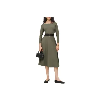 REFORMATION Wiley Knit Dress Long-Sleeved Dresses Women's Dark Green