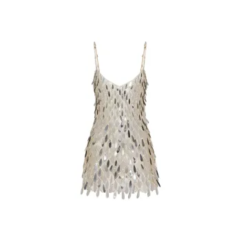 Valentino Tulle Illusione Embroidered Short Dress Slip Dresses Women's Silver