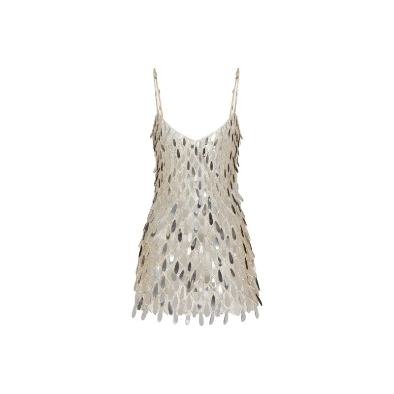 Valentino Tulle Illusione Embroidered Short Dress Slip Dresses Women's Silver-0