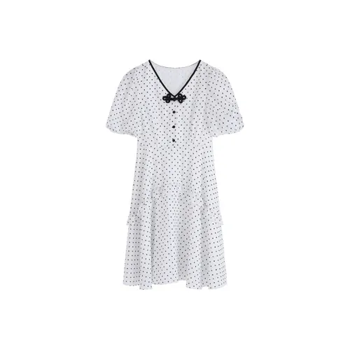 Pit Short-Sleeved Dresses Women's White Dot