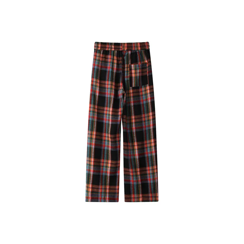 POINTLIMIT Casual Pants Unisex Black Red Plaid-1