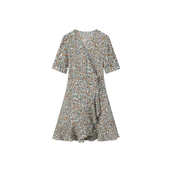 H-YXIANG Short-Sleeved Dresses Women's Vintage Daisy