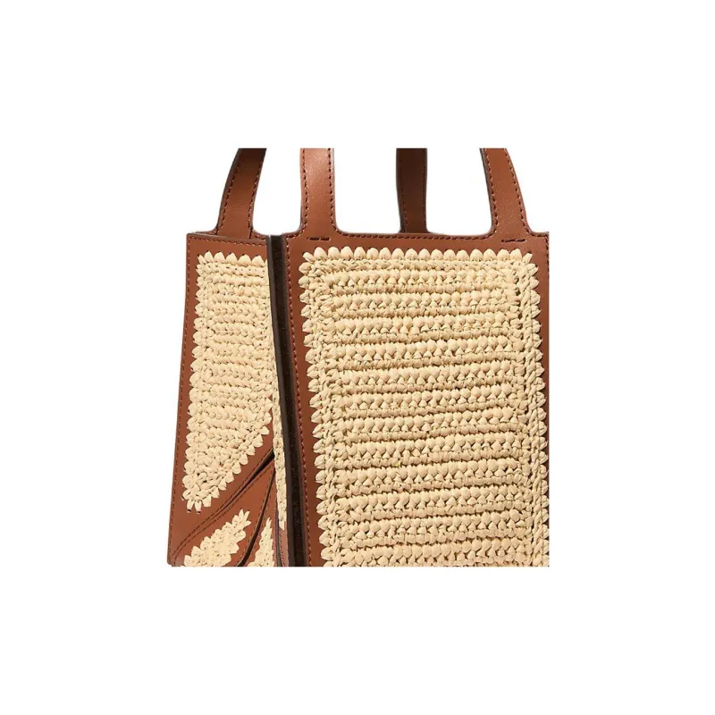 MICHAEL KORS Jordi Polypropylene Pp Tote Bag, Shopping Bag, Handbag Small Size Women's Beige & Cow Leather Brown-4