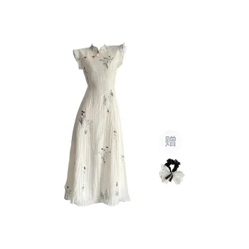 TUSHIFEI Short Sleeved Dress Women's Apricot+Hair Tie Comes With