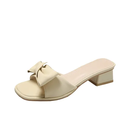 AJPAP Rubber Sole Leather Patchwork Slide Slippers Women's