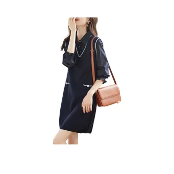 Mo Han Yi Mei Long Sleeved Dress Women's Navy Blue