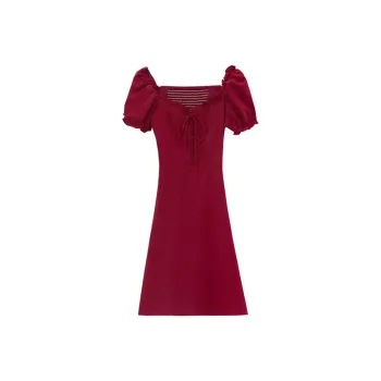 AFGGD Short Sleeved Dress Women's Red
