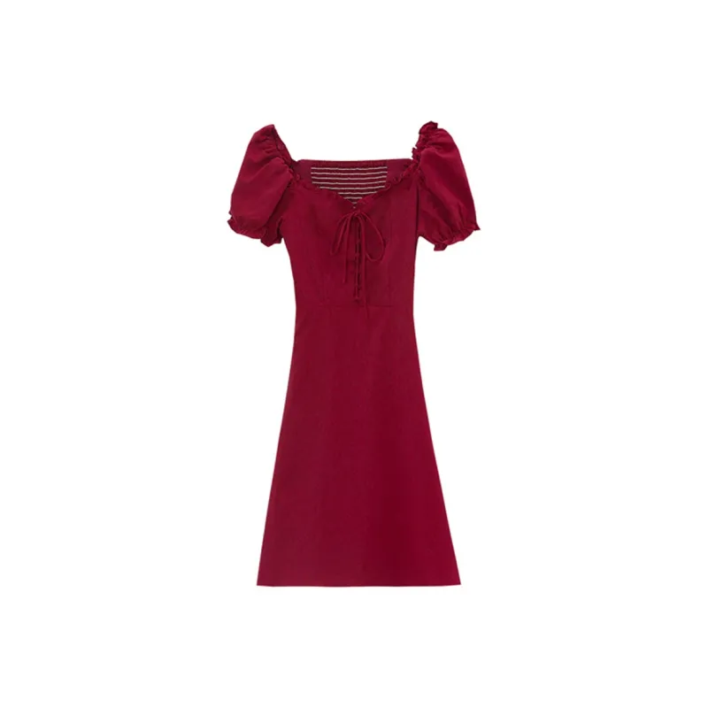 AFGGD Short Sleeved Dress Women's Red-0