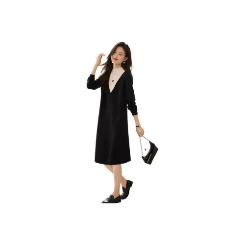 Mo Han Yi Mei Long Sleeved Dresses Women's Black & White