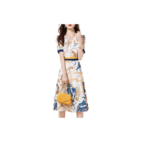 Mo Han Yi Mei Short Sleeved Dress Women's Multicolor