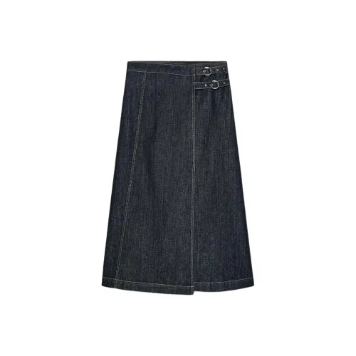 ZARA Denim Long Skirts Women's Blue