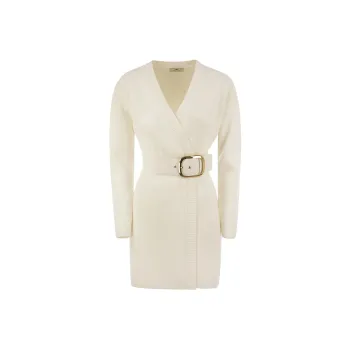 Elisabetta Franchi Maxi Buckled V Neck Coat Dress