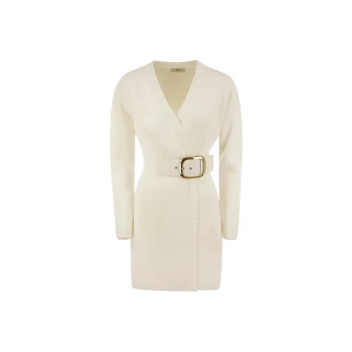 Elisabetta Franchi Maxi Buckled V Neck Coat Dress