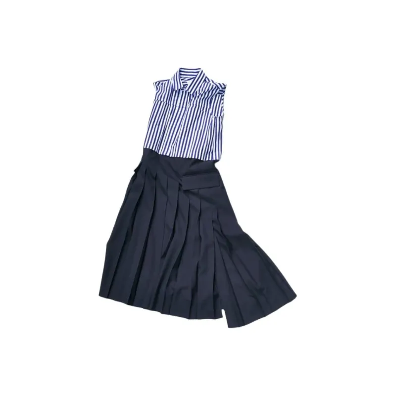 Sacai SS24 Cotton Poplin Dress Sleeveless Dress Women's Marine Blue-0