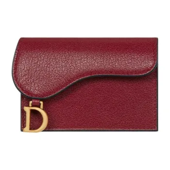 DIOR Saddle Goatskin Card Holder Women's Cherry Red