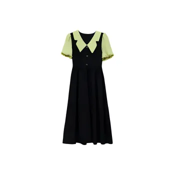 ETSE Short Sleeved Dress Women's Black & Green